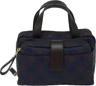 Ferragamo Gancini Mini Handbag Canvas Navy Canvas Handbag (Pre-Owned)