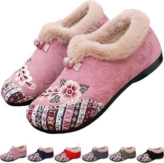 Generic Dritnow Boots, Womens Warm Floral Embroidered Winter Shoes, Lightweight & Non-Slip Everyday Shoes (Pink,8.5)