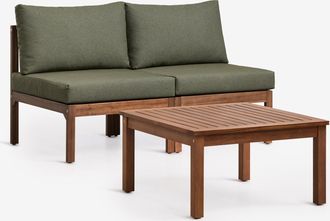 Sklum Conjunto De Jard&iacute;n Con Sof&aacute; Modular De 2 Piezas Y Mesa De Centro En Madera De Acacia Branson Sklum