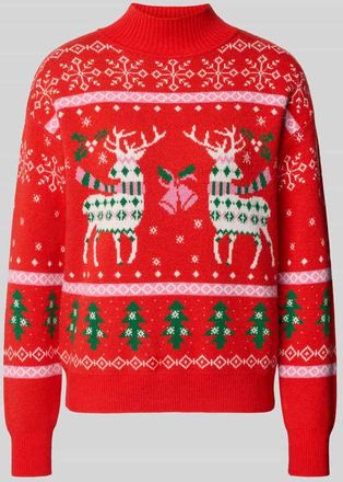 Christian Berg Weihnachtspullover mit gerippten Abschlüssen in Hellrot, Größe XXL