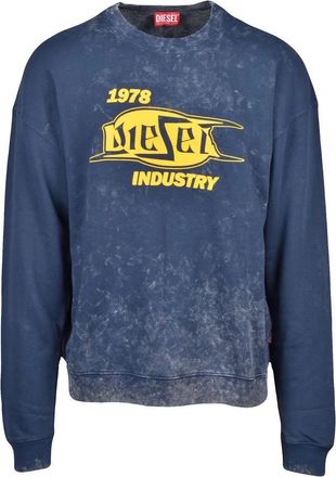 Diesel Blue/Yellow Cotton Mens Crew Neck Sweatshirt