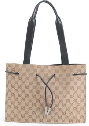 Gucci Black Brown Leather Canvas Handbag Shoulder Bag Tote Bag (Pre-Owned)