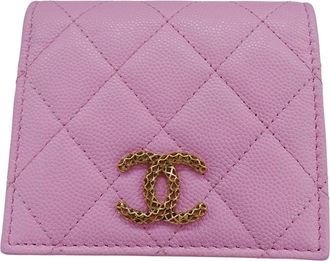 Chanel Green Pink Grained Calfskin Wallet (Bi-Fold) (Pre-Owned)