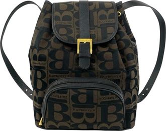 Burberry Black Brown Canvas Leather Backpack (Pre-Owned)