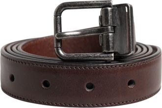 Dolce & Gabbana Mens Brown Classic Calf Leather Metal Buckle Belt