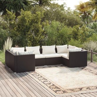 vidaXL Set Sof&aacute;s De Jard&iacute;n 6 Piezas Y Cojines Rat&aacute;n Sint&eacute;tico Negro Vidaxl