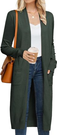 Grace Karin Womens 2025 Trendy Long Cardigans Sweater Lightweight Open Front Long Sleeve Maxi Duster Coats with Pockets, Army Green, Small