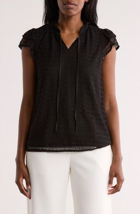 T Tahari Tie Neck Lace Top in Black at Nordstrom Rack, Size X-Small