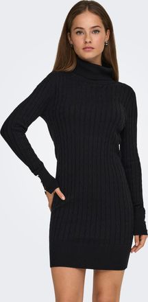 Only Strickkleid ONLY ONLLOUIS LS ROLLNECK CABLE DRESS AT KNT, Damen, Gr. L, N-Gr, schwarz, Strick, Obermaterial: 50% Viskose, 27% Polyamid, 23% Nylon, uni