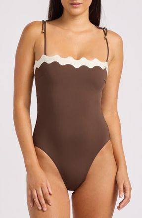 Seafolly Rickrack One-Piece Swimsuit in Dark Chocolate at Nordstrom, Size 10