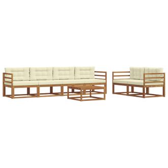 vidaXL Conjunto De Sof&aacute;s De Exterior Con Coj&iacute;n 7 Pcs Natural Y Crema Vidaxl