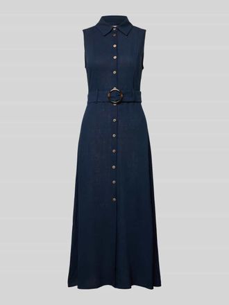 Apricot Midikleid aus Viskose-Mix mit G&uuml;rtel in Marine, Gr&ouml;&szlig;e XXL