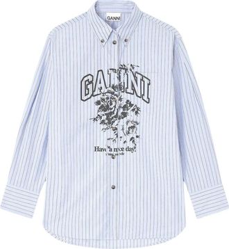 Ganni Klassiek Shirt - Dames - Overhemden - Blauw - L - Katoen - Overhemden