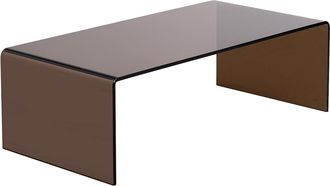 Vente-Unique Mesa de centro de vidrio templado curvado - Marr&oacute;n - ALONZO