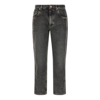 Brunello Cucinelli Jeans, Dames, Grijs, S, Katoen, Monili-detail Katoenen Jeans