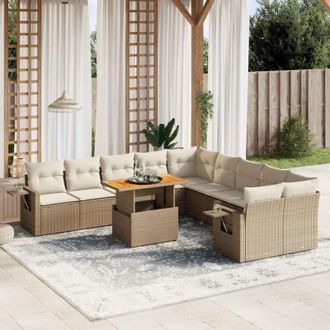 vidaXL Set De Sof&aacute;s De Jard&iacute;n 11pzas Con Cojines Rat&aacute;n Sint&eacute;tico Beige Vidaxl