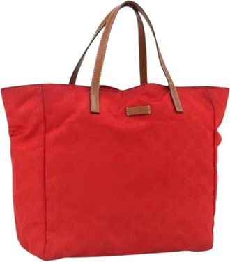 Gucci Pre-owned Tote Bags, female, Red, Size: ONE SIZE Pre-owned Nylon GG Canvas Tote Bag