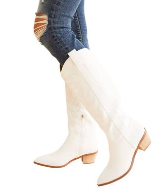 Mi.iM Womens Inlay Samara Stitch Western Tall Boots In White