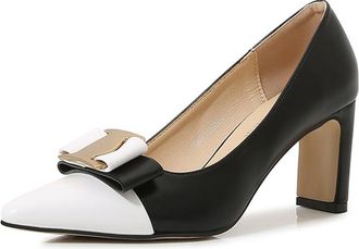 Generic Black,8.5 UK,Slip-on Pumps for Womens High Chunky Closed Toe Block Heels Black and White Mary Jane Shoes for Party Wedding