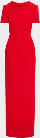 Roland Mouret Extended Boat Neck Short-Sleeve Maxi Dress