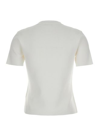 Max Mara Womens White Crewneck T-Shirt With Embroidered Logo Viscose T-Shirts & Jerseys