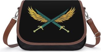 Generic Crossed Longswords with Wings Womens Leather Crossbody Bags with Adjustable Strap Casual Printed Shoulder Handbag