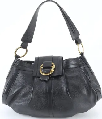 Bulgari Black Leather Handbag Shoulder Bag Tote Bag (Pre-Owned)