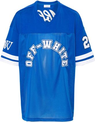 Off-white logo-patch football T-shirt - men - Recycled Polyester - S - Blue