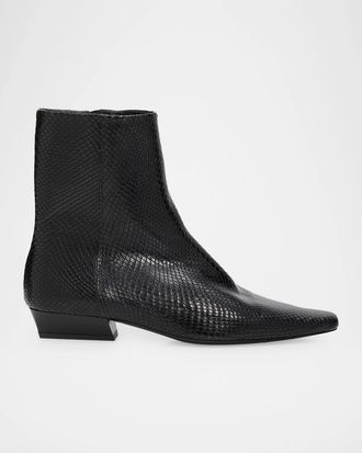 Staud 25mm Wally Embossed Leather Flat Ankle Boots