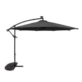 MonsterShop LED Cantilever Parasol 3m With Half Fan Base - Grey