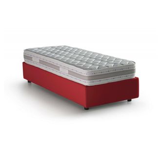 Talamo Italia Dmora - Cama Individual Dcassan, Cama Contenedor Con Revestimiento De Tela, 100% Made In Italy, Apertura Lateral, Con Colch&oacute;n 80x190 Cm Incluido, Rojo
