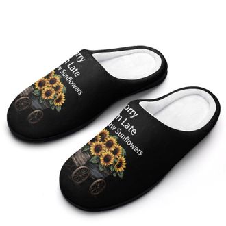 Generic Sorry Im Late I Saw Sunflowers Womens Slippers Warm House Slippers Indoor House Shoes with Anti-Skid Rubber Sole