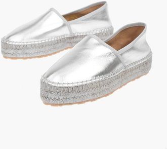 Moschino LOVE Laminated Leather Platform Espadrilles with Logo Engrav size 40