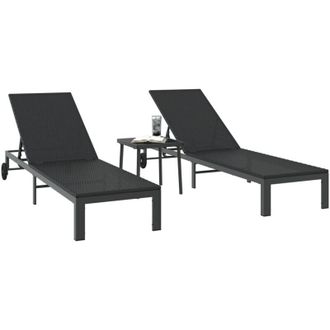vidaXL Sunbed with Cushion 2 pcs Black 40 x 39 x 40.5cm Poly Rattan Vidaxl