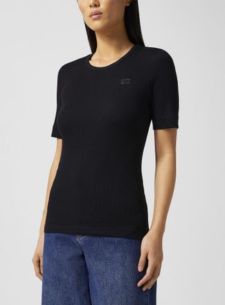 Ganni Womens Embroidered micro-logo t-shirt