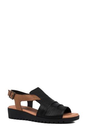 Django & Juliette Madis Low Wedge Sandal in Black/Dark Tan Leather at Nordstrom, Size 36