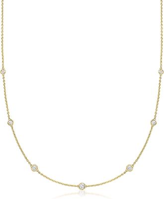 Ross-Simons Bezel-Set Diamond Station Necklace in 14kt Yellow Gold