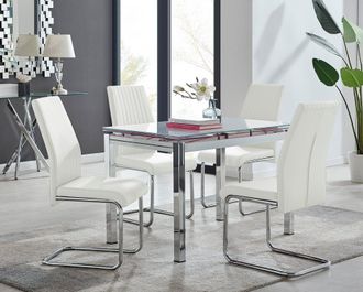 Furniturebox Enna White Glass Extending 4-6 Seater Dining Table & 4 Lorenzo Faux Leather Chairs