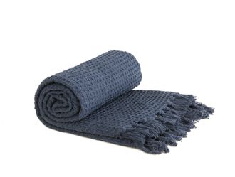 TJ Hughes Honeycomb - Recycled Cotton Throw in Navy - TJ Hughes