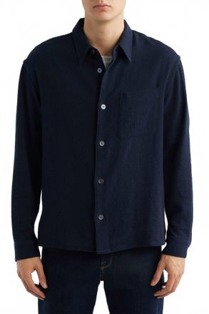 Frame Denim Open Weave Long Sleeve Button Down Shirt In Dark Navy