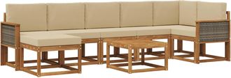 vidaXL Conjunto De Sof&aacute;s De Exterior 8 Uds. Natural Y Beige Poli&eacute;ster Vidaxl