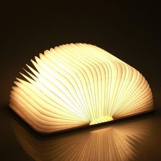 OEM L&aacute;mpara Led Plegable Con Forma De Libro, 3 Modos De Luz, Carga Usb Y Funci&oacute;n De Luz Nocturna Port&aacute;til, Tapa De Madera, 11 &times; 14,5 &times; 2,5 Cm - Beige