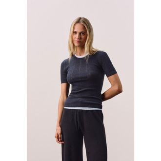 Naked Cashmere Short Sleeve Pointelle Layering T Shirt in Black at Nordstrom, Size X-Small