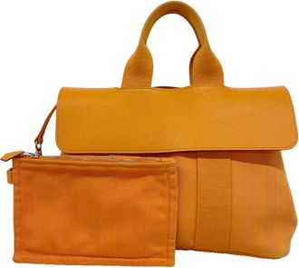 Herm&egrave;s Orange Toile Chevron Tote Bag (Pre-Owned)