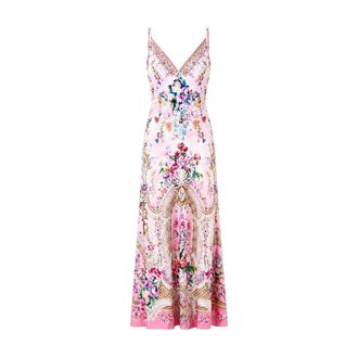 Camilla Kleedjes, Dames, Roze, M, V-hals Lange Bias Slipjurk Met Sleep