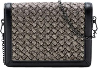 Bottega Veneta Pre-owned Bottega Veneta Mini Leather and Metallic Knit Intrecciato Montebello Crossbody Ladies EFEDDIA59MFO25V3