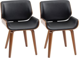 HOMCOM pack de 2 sillas de comedor con patas de madera, sillas de cocina tapizadas en cuero sint&eacute;tico con respaldo curvado, 53x54x81 cm, negro