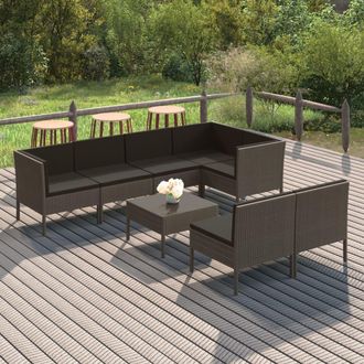 vidaXL Set De Muebles De Jard&iacute;n 8 Pzas Y Cojines Rat&aacute;n Sint&eacute;tico Gris Vidaxl
