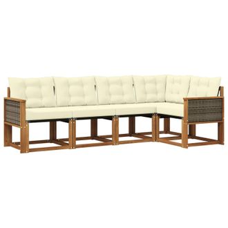 vidaXL Conjunto De Sof&aacute;s De Exterior Con Coj&iacute;n 5 Pcs Natural Y Crema Vidaxl