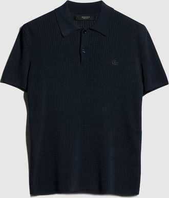 Gucci Technical Knit Fabric Polo Shirt With Embroidery, Size XXXL, Blue, Ready-to-wear